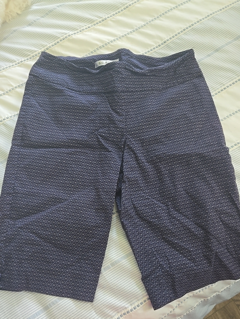 Navy Geometric Print Bermuda Shorts for Women